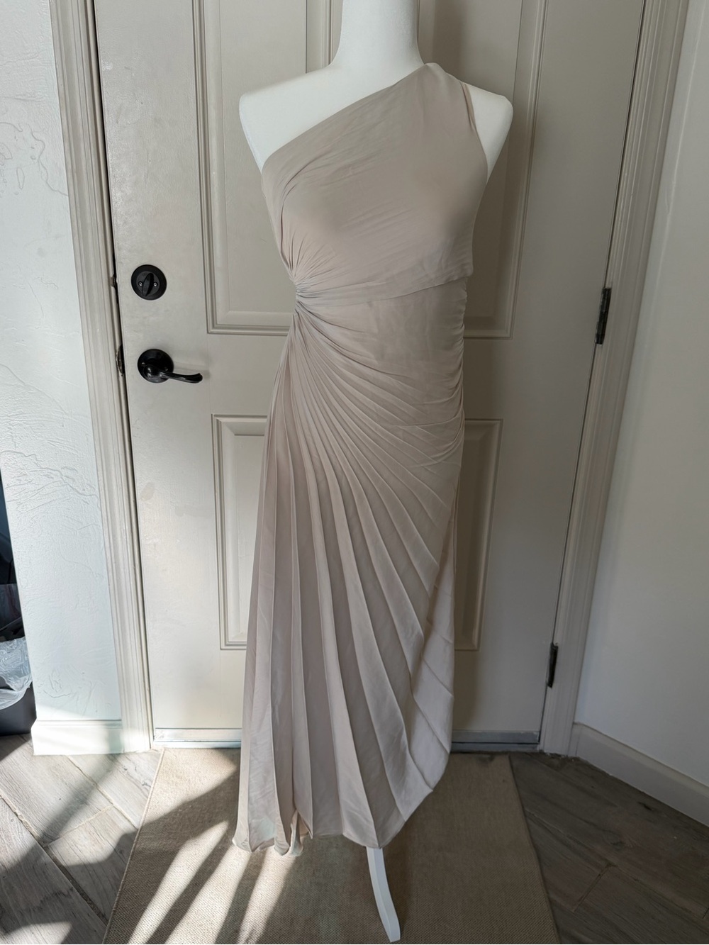 House of Harlow 1960 One-Shoulder Pleated Taupe Evening Dress